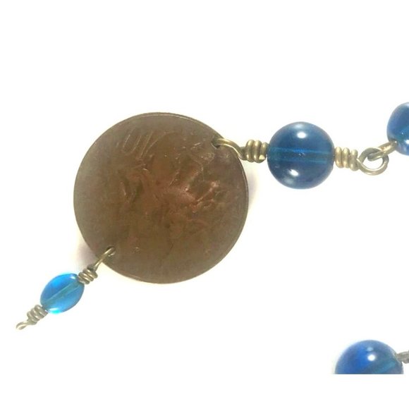 Handmade Glass Bead and wire Sun Catcher with France 1916 10 Centime Coin - Picture 3 of 4